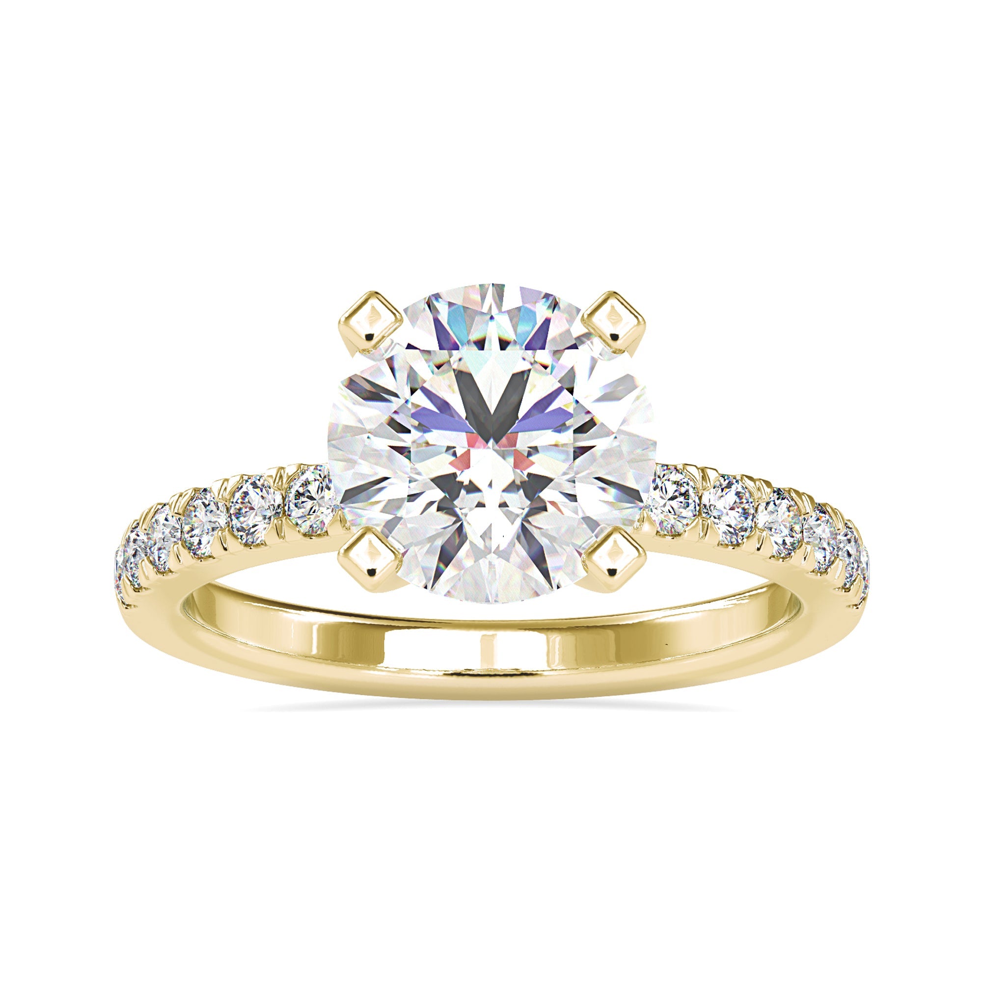 Round diamond ring with 4 prong setting in yellow gold.