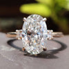 Hidden halo moissanite ring with oval cut center.