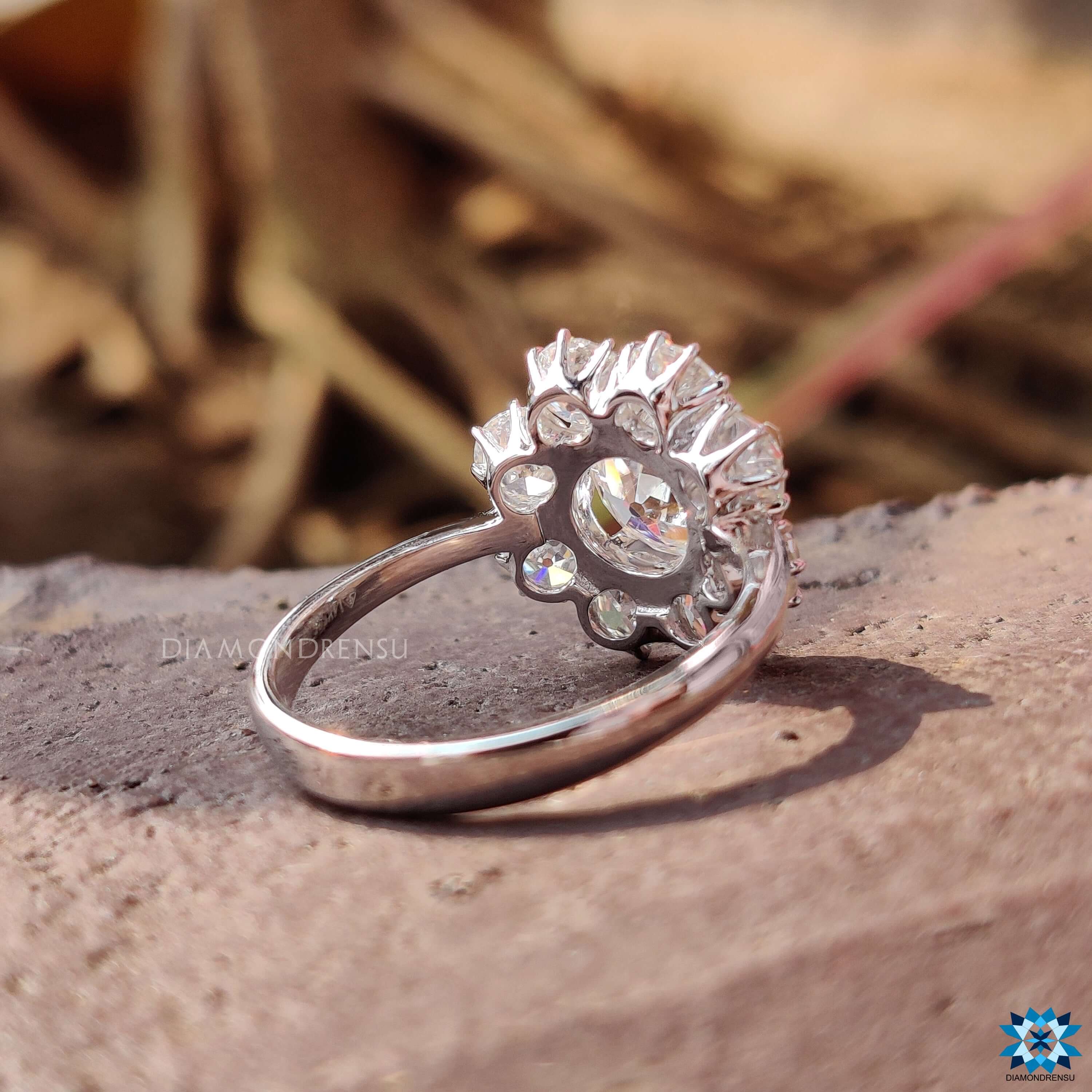 Vintage style engagement ring with claw prong setting.