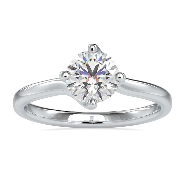 Bypass diamond ring with round solitaire centre stone.