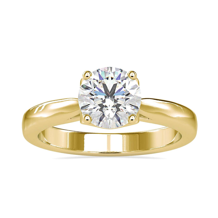 Round diamond ring in yellow gold, IGI certified and handmade.