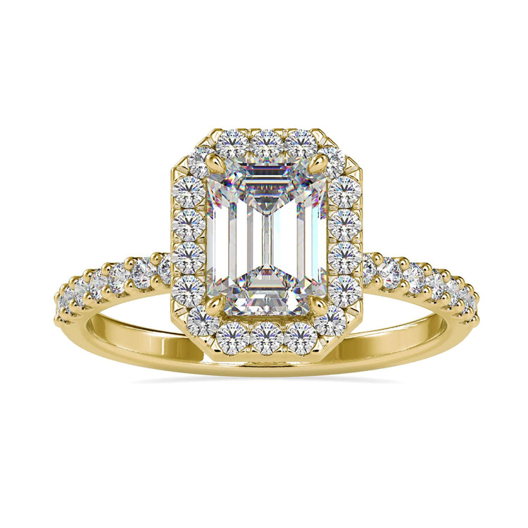 IGI certified lab grown emerald cut engagement ring.