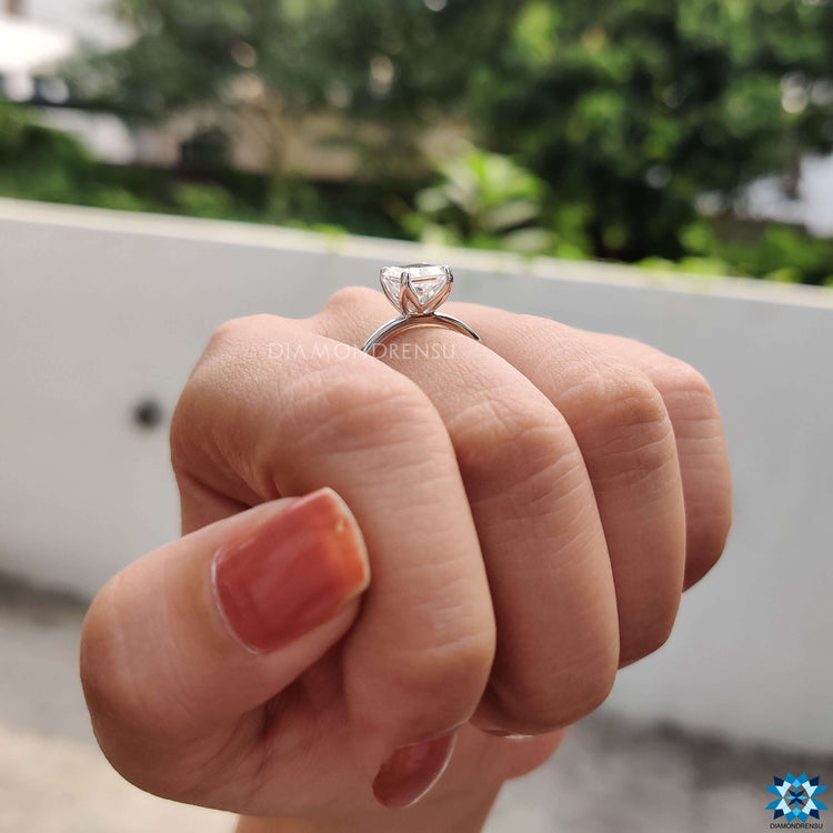 Handmade ring crafted with radiant moissanite in solitaire style.