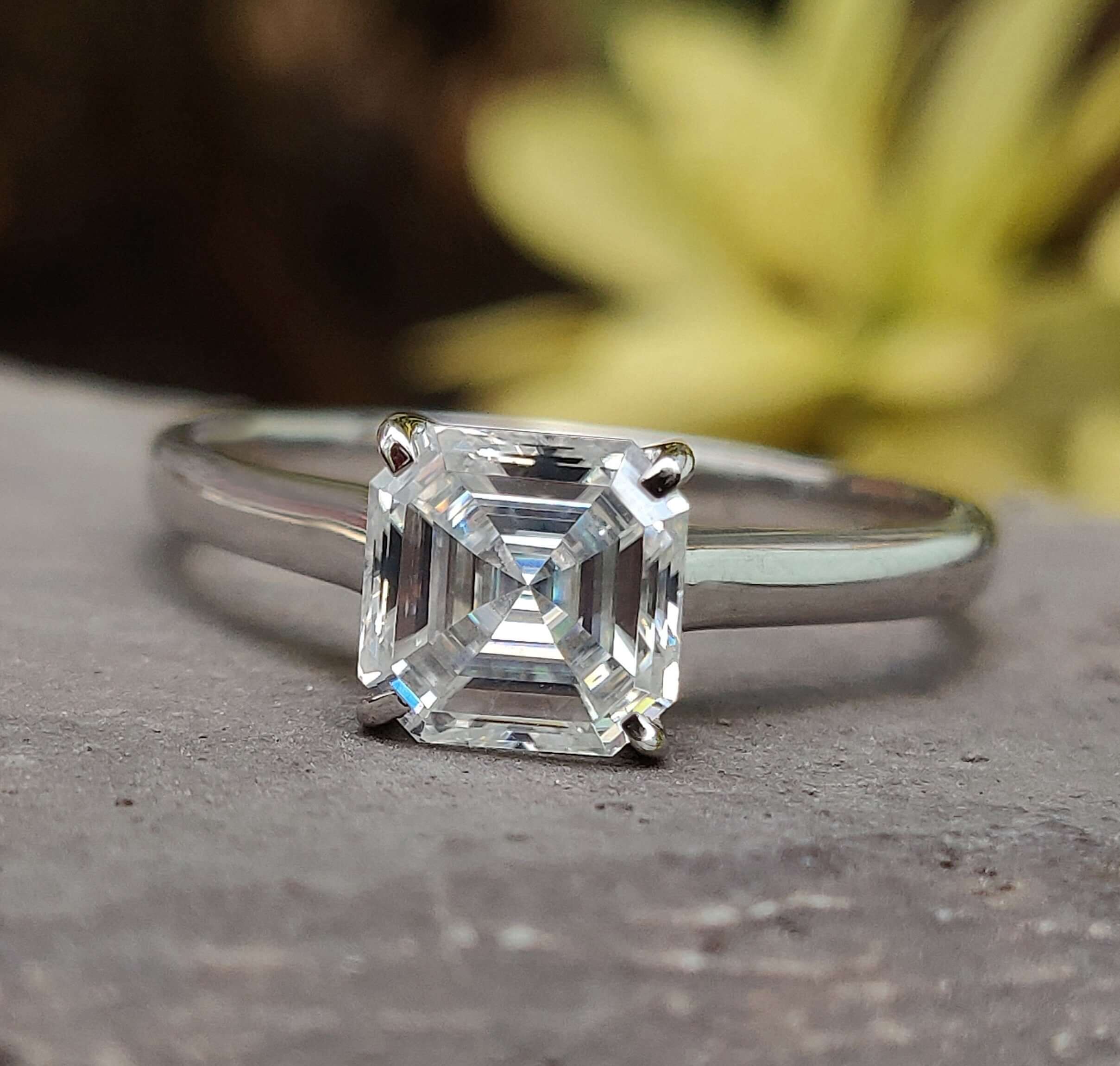 Moissanite ring asscher cut ring 4 prong setting white gold engagement ring custom ring