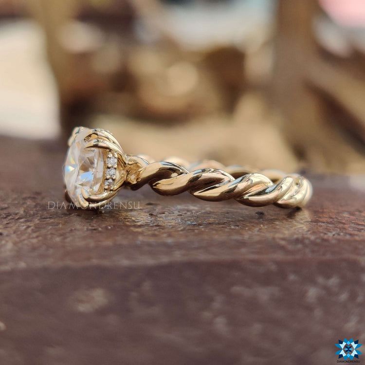 Hidden Halo Engagement Ring featuring Moissanite Jewelry and Double Claw Prong
