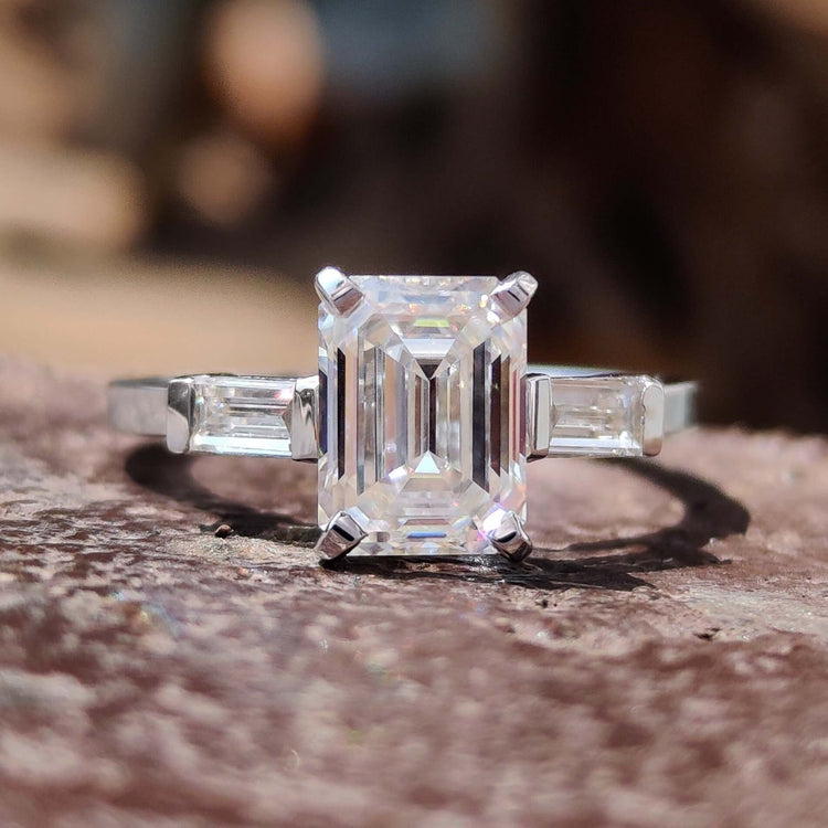 Emerald Cut Ring emerald cut moissanite ring 4 Tab Prong Set