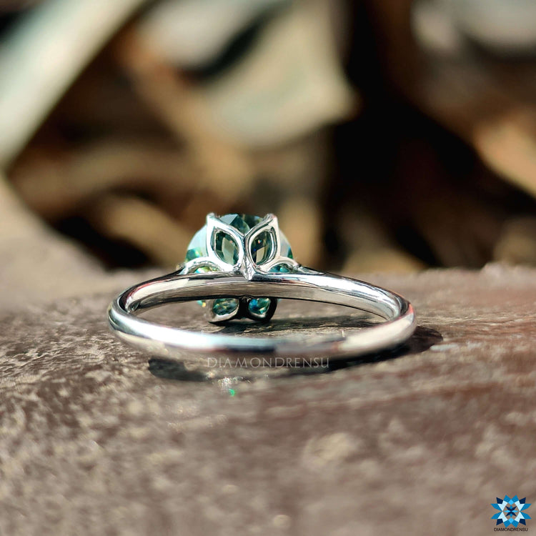 Custom handmade tulip engagement ring with moissanite.