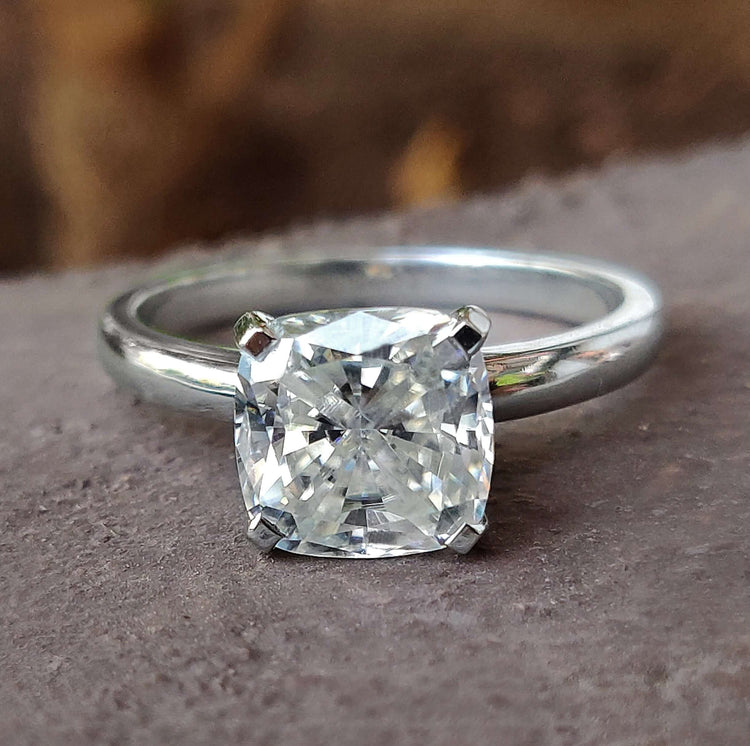 Cushion cut engagement ring, white gold ring, 4 prong ring, handmade jewellery.