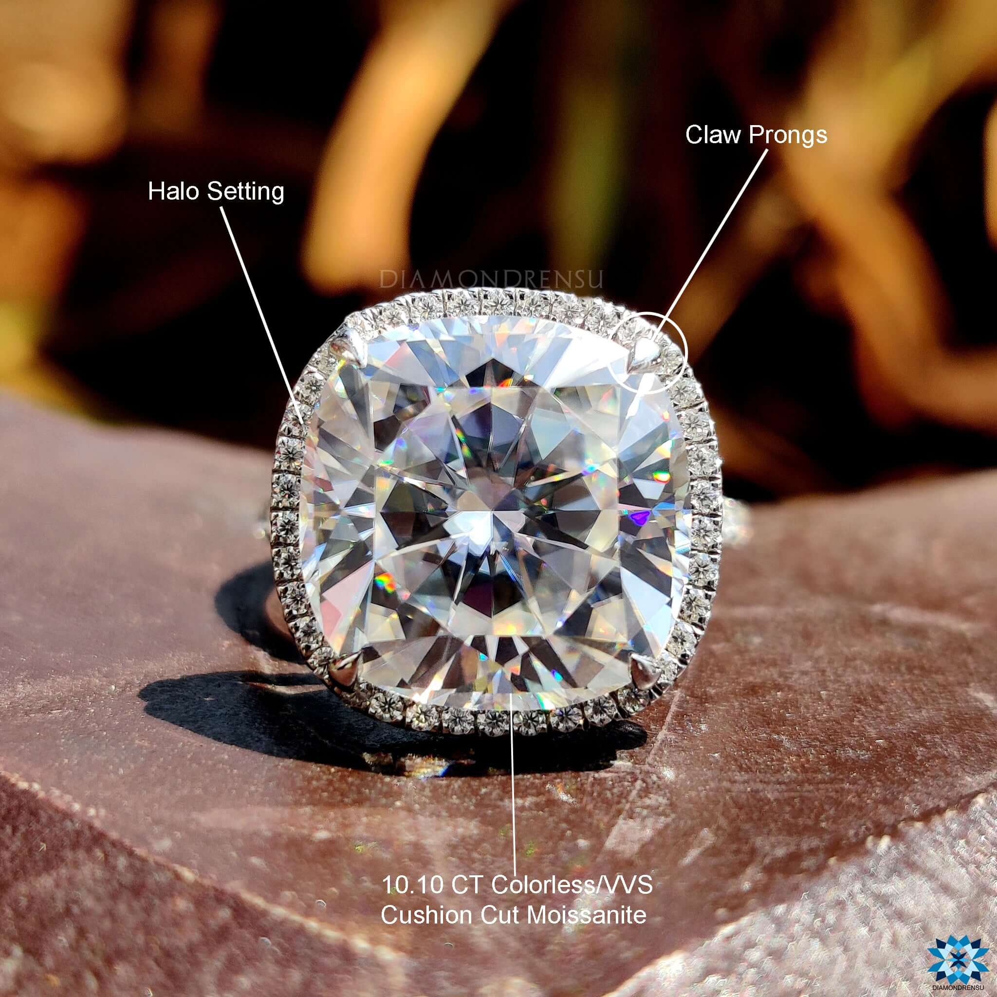 Buy moissanite ring with hidden accents and pave band.