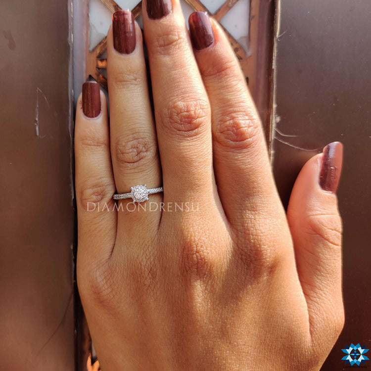 Custom engagement ring with round cut moissanite.