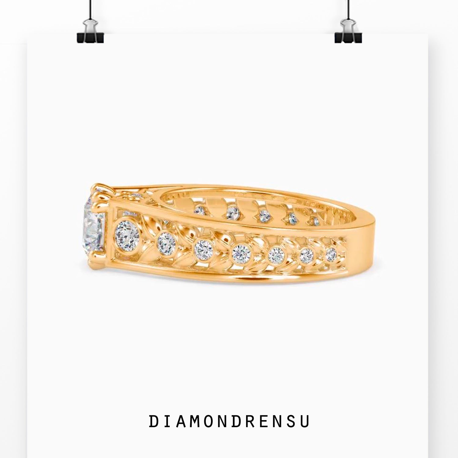 Lab grown diamond ring with vintage side stone design.