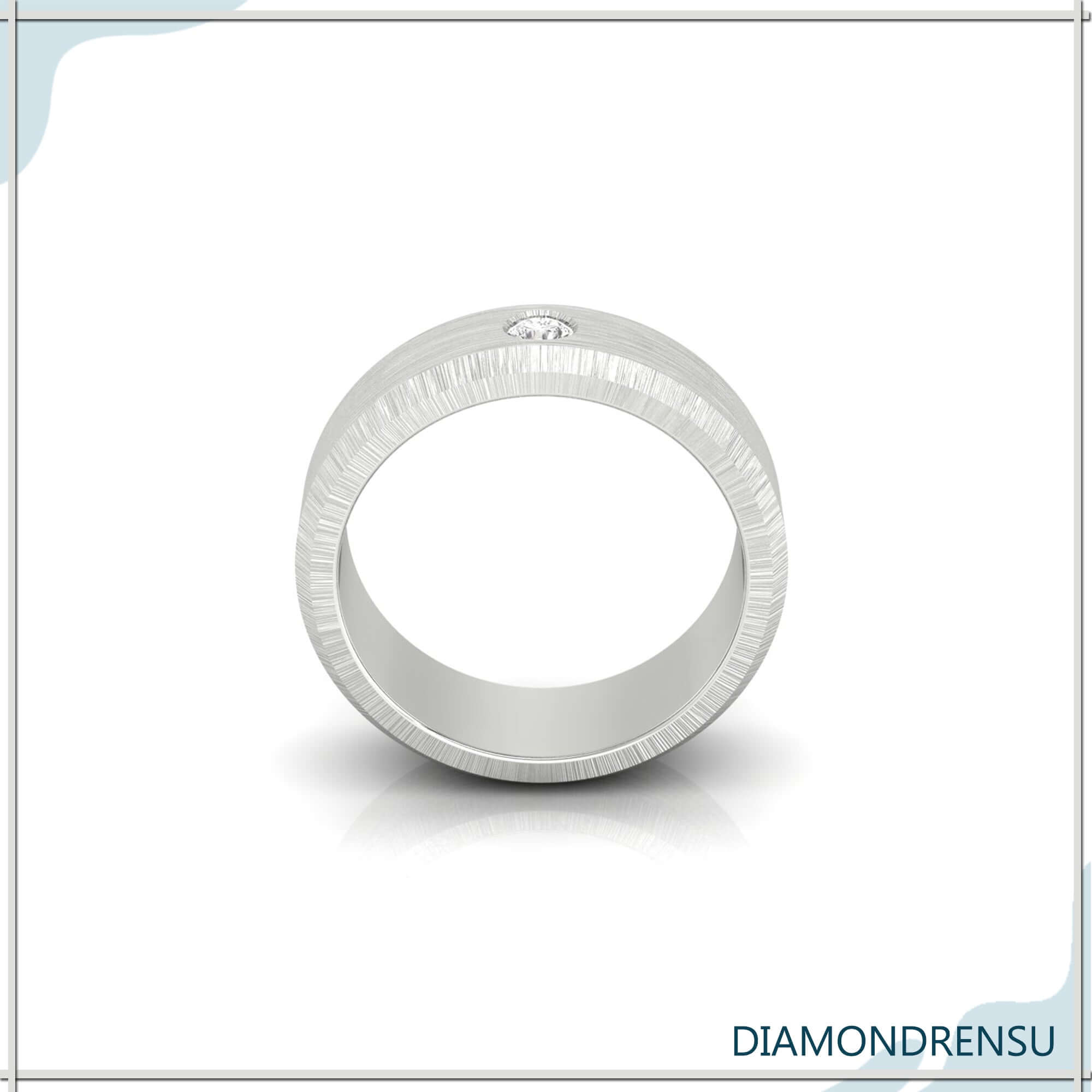 Mens gold wedding band diamond in yellow gold with flush setting.