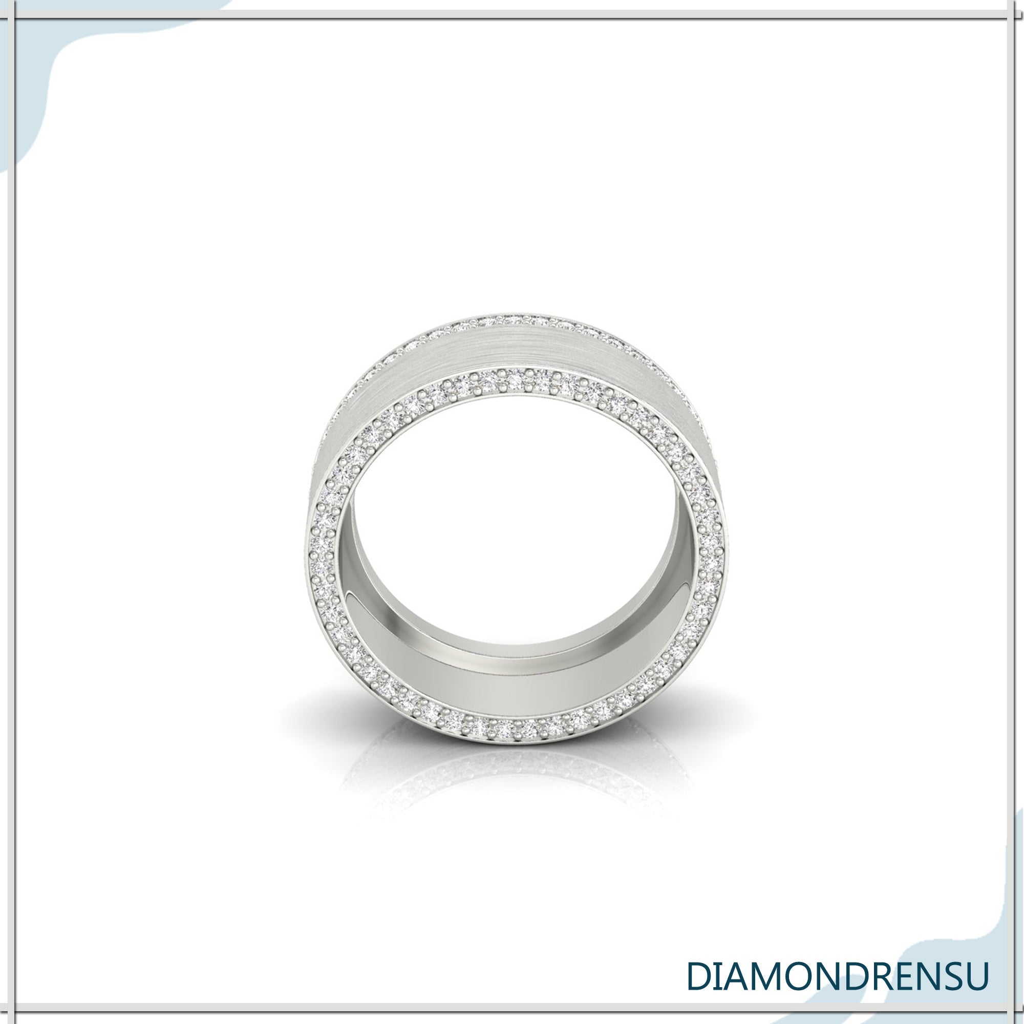 Shared prong setting round cut diamond eternity wedding band.