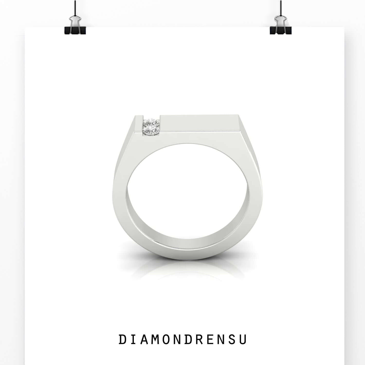 White gold lab diamond men's wedding band with round brilliant cut diamond.