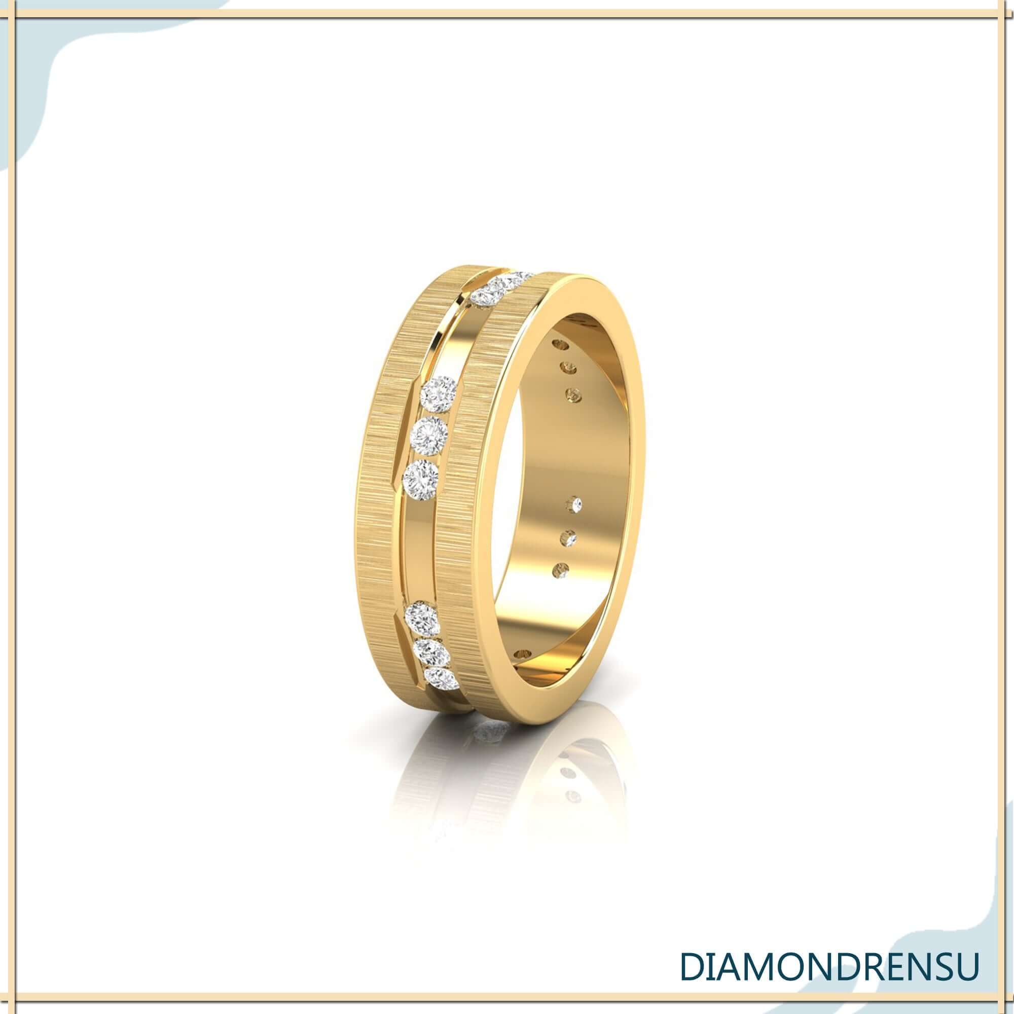 Rose gold carved channel band with three lab grown diamond band.
