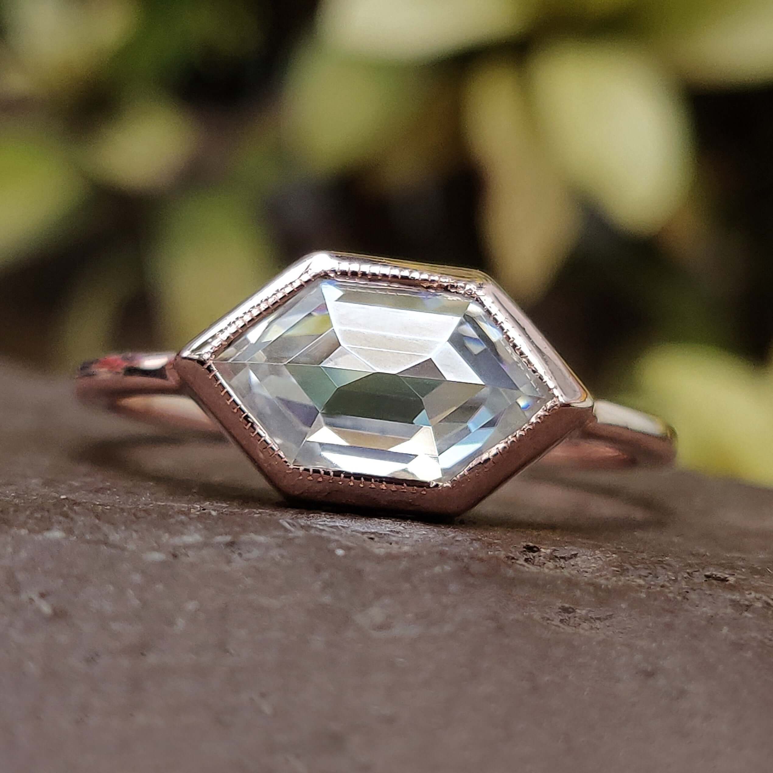 Hexagon engagement ring rose cut engagement ring handmade ring
