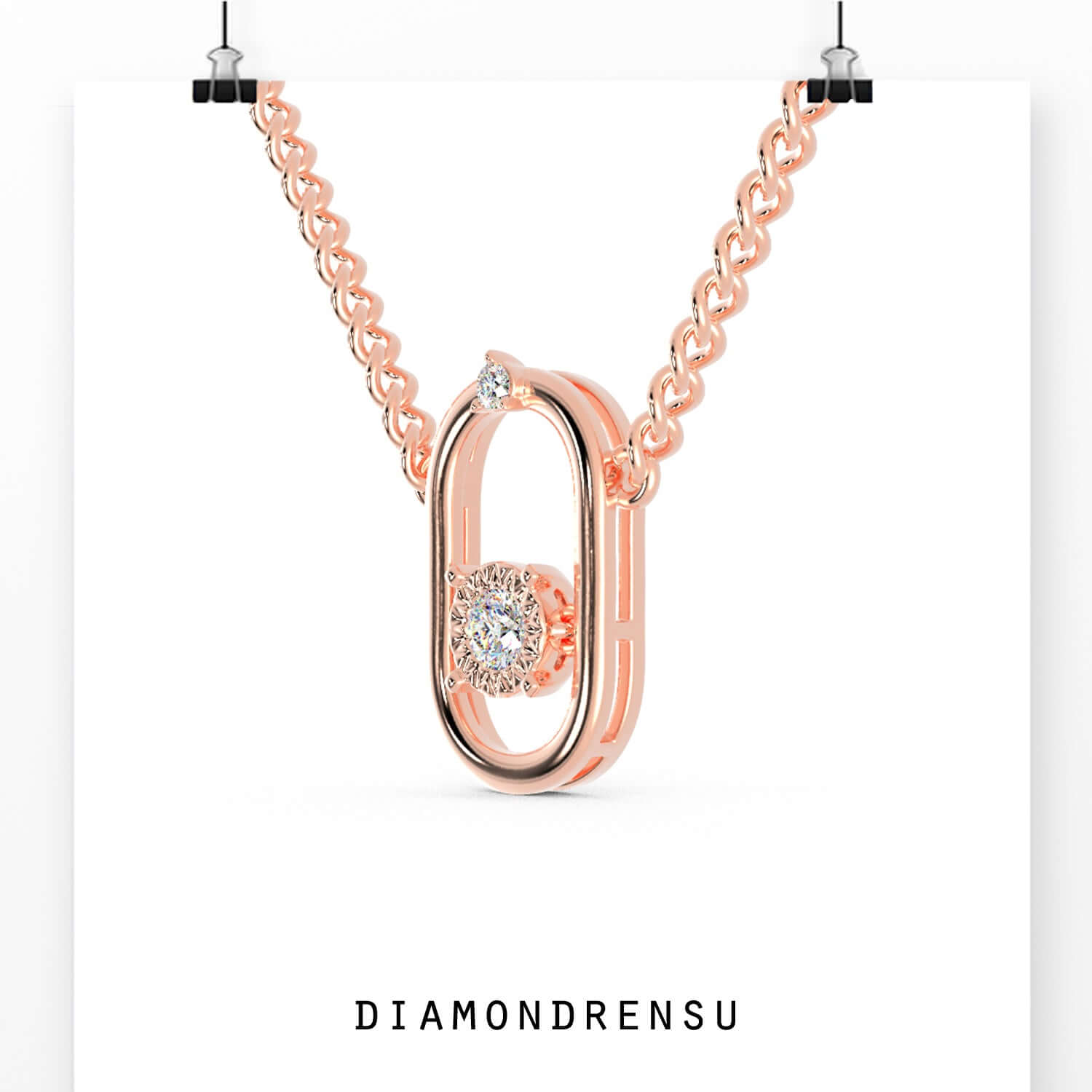 Diamondrensu UK handmade pendant with oval halo and double diamonds.