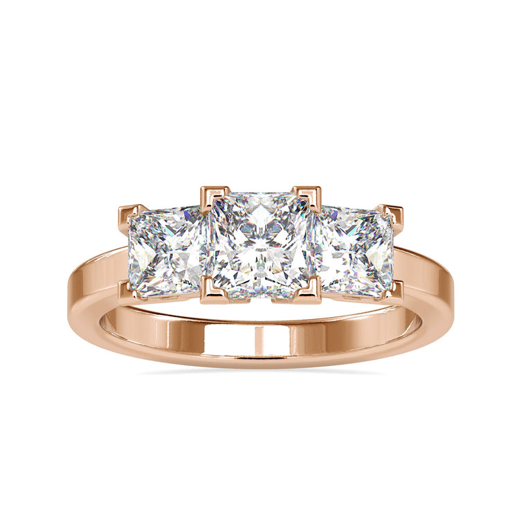 Yellow gold diamond ring with centre princess cut and two sides.