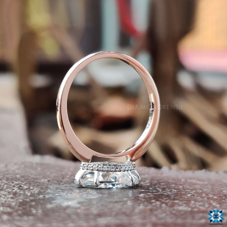 Moissanite marquise ring with round cut hidden halo.