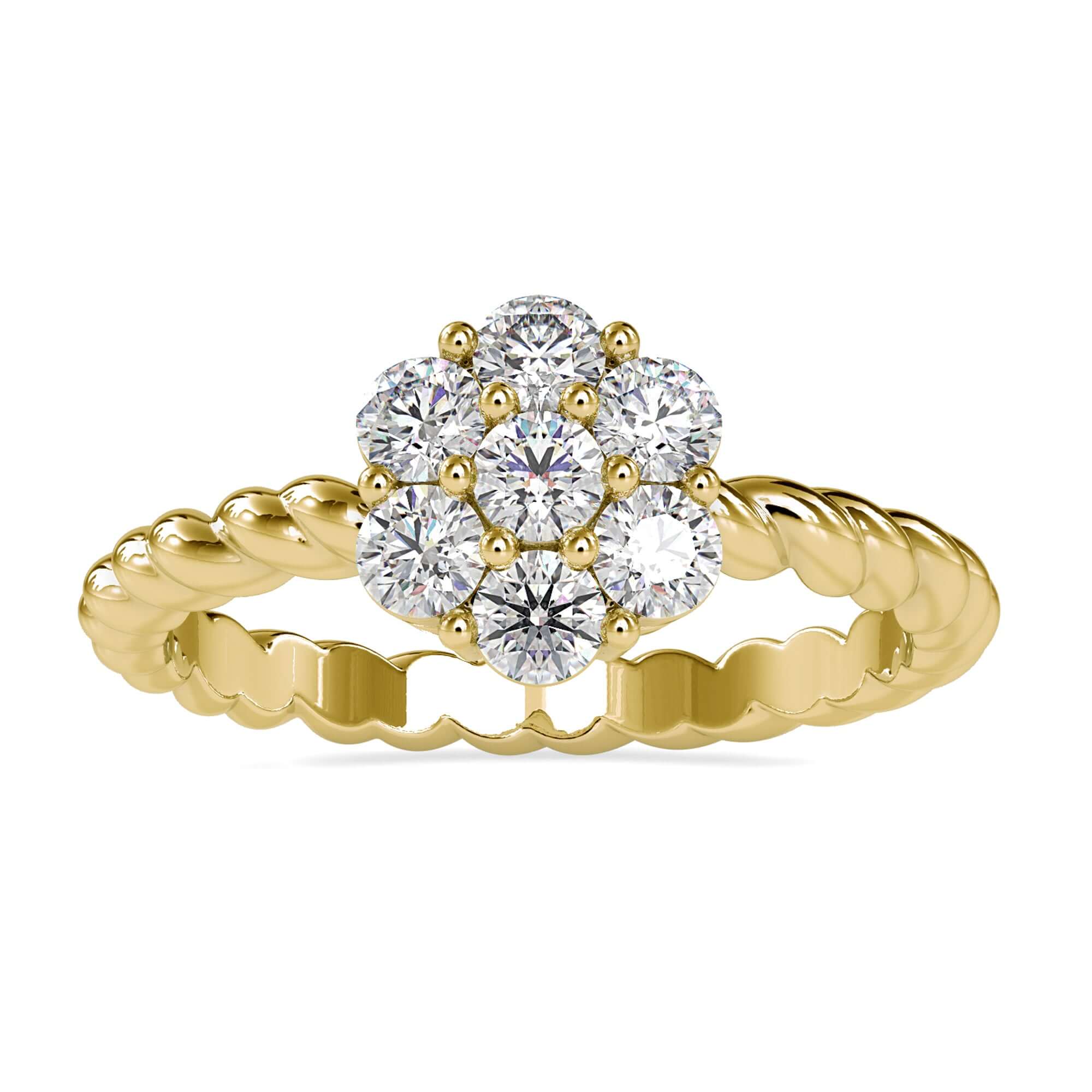 Buy engagement ring featuring round prong setting and twisted shank.