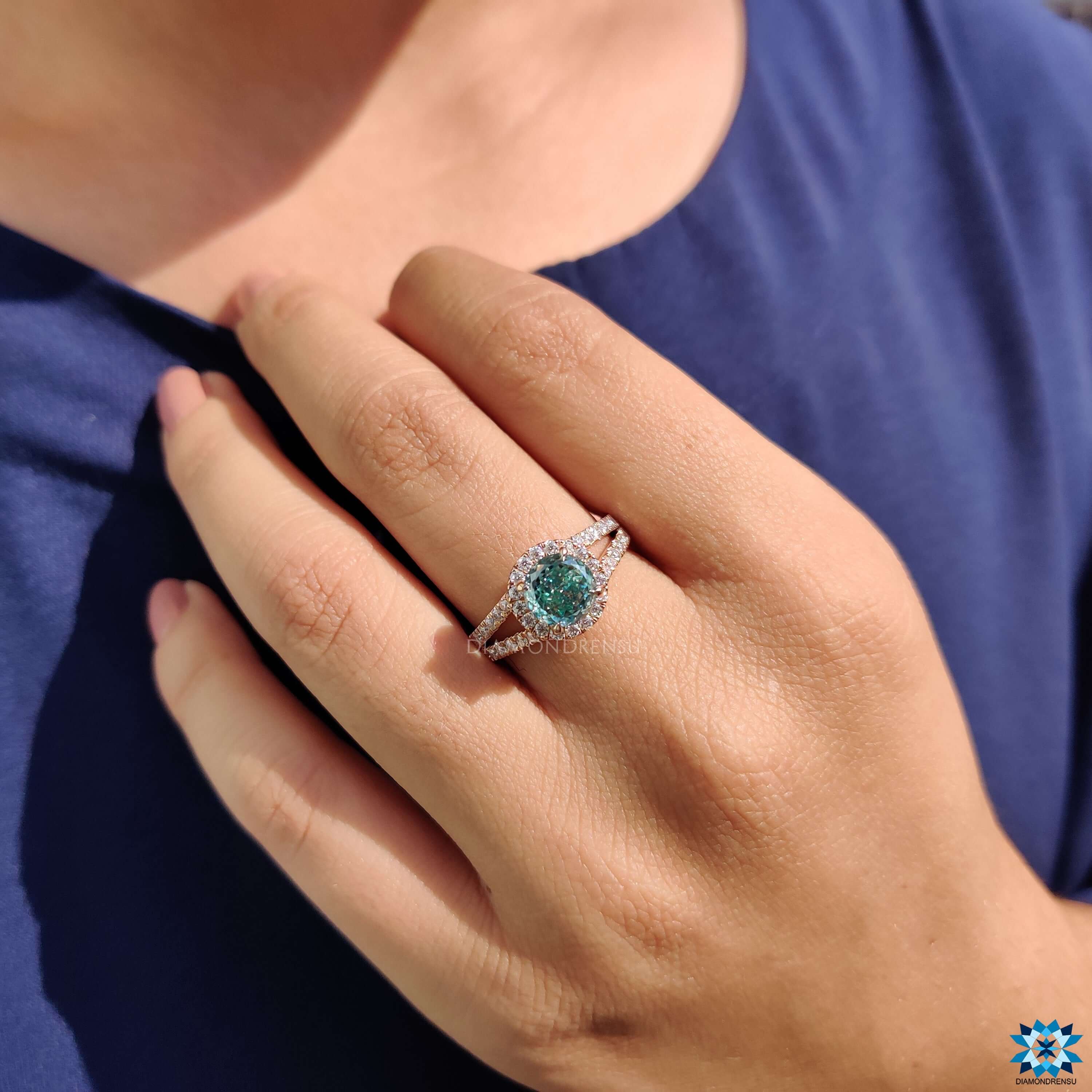 Handmade Portuguese ring with halo setting.