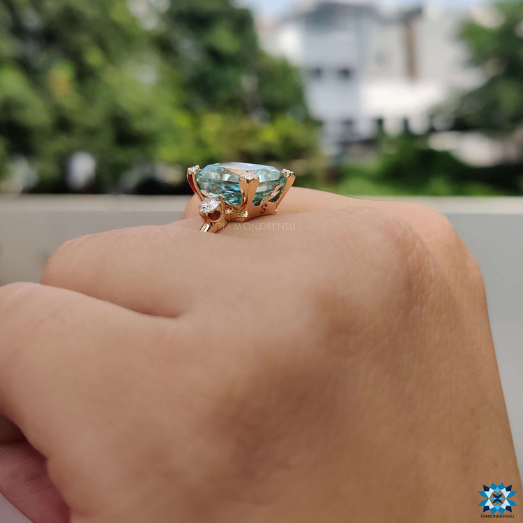 Yellow gold moissanite ring featuring vintage charm.