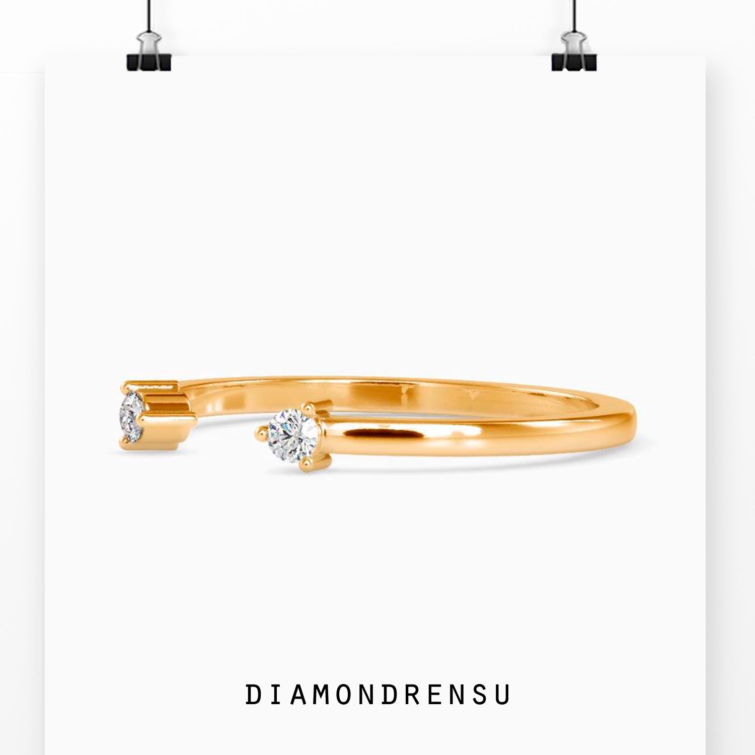 Yellow gold open gap band featuring round prong setting.