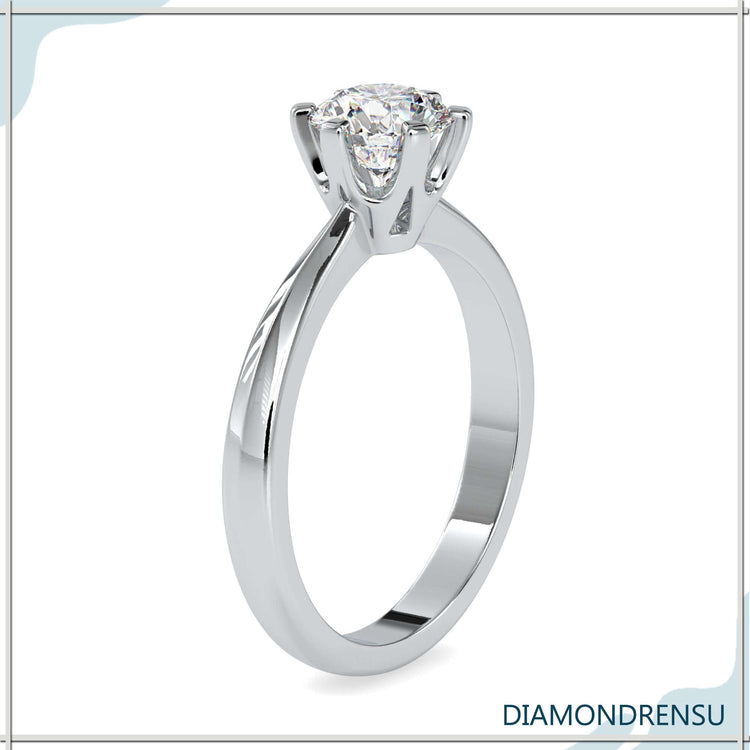 Rose gold engagement ring featuring lab grown solitaire diamond.