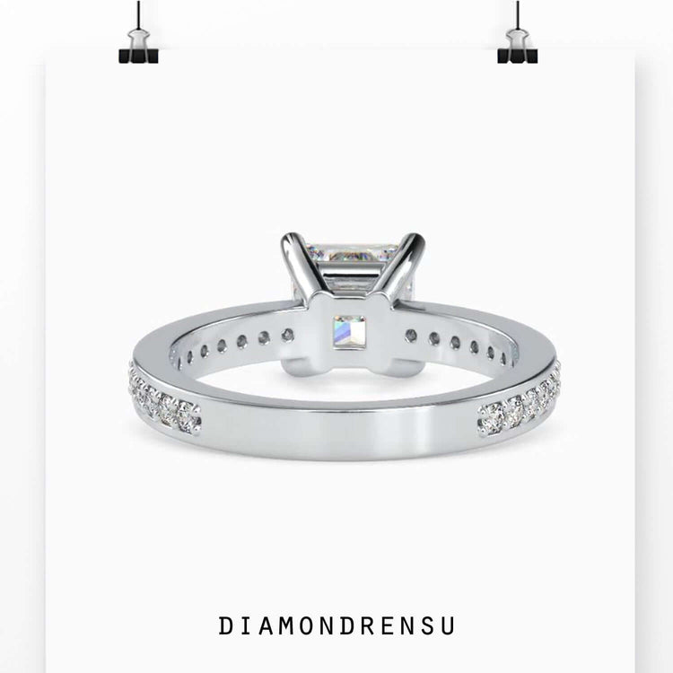 Basket setting ring with princess cut lab grown diamond.