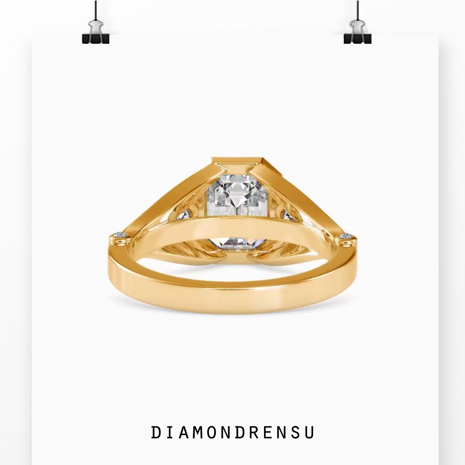 Custom design ring with three stone setting and bezel mount.