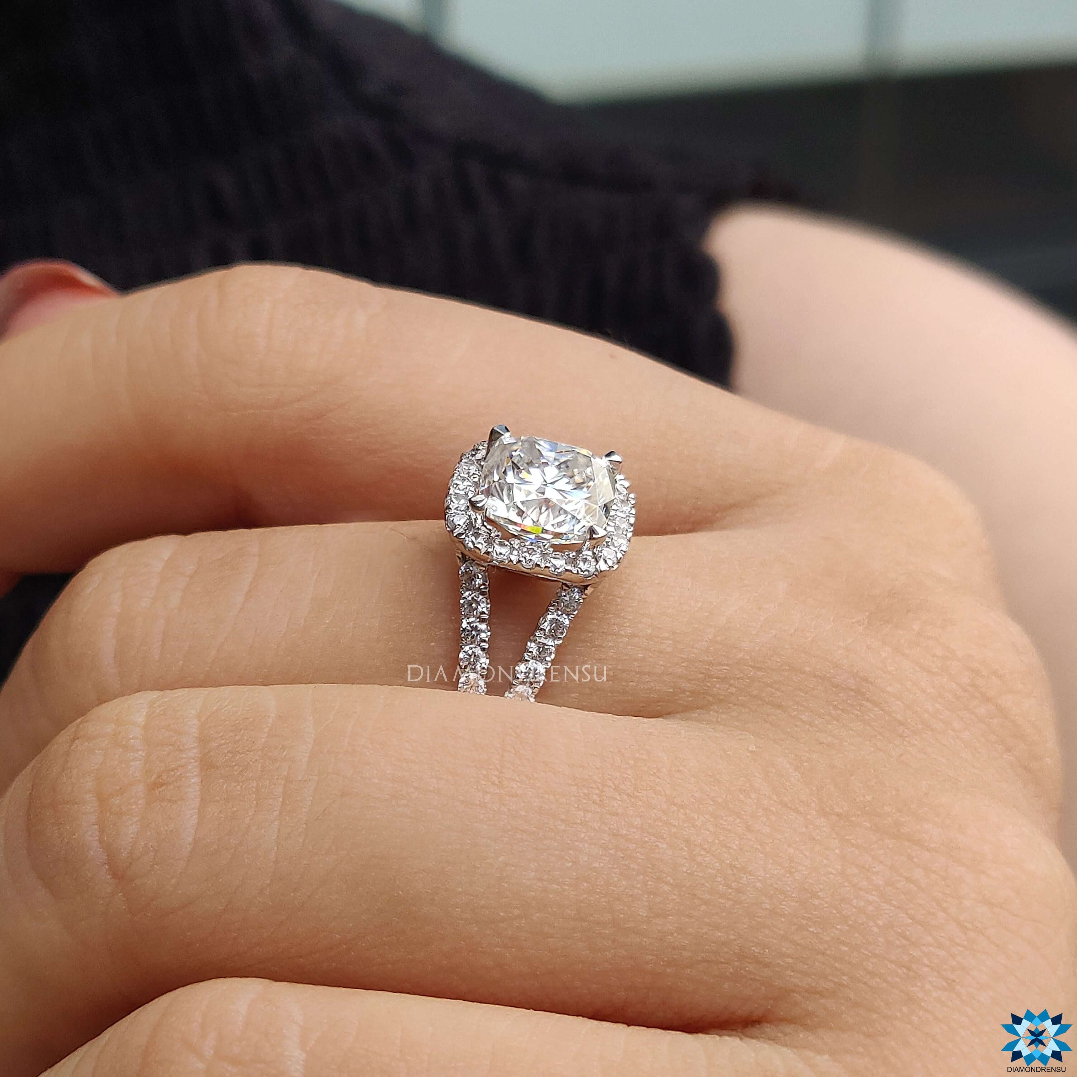 Engagement ring halo split shank cushion ring white gold engagement ring handmade ring diamondrensu UK engagement ring