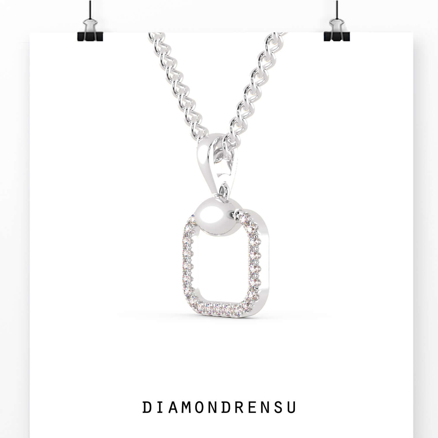 Cushion outline round diamond pendant, handmade in rose gold.