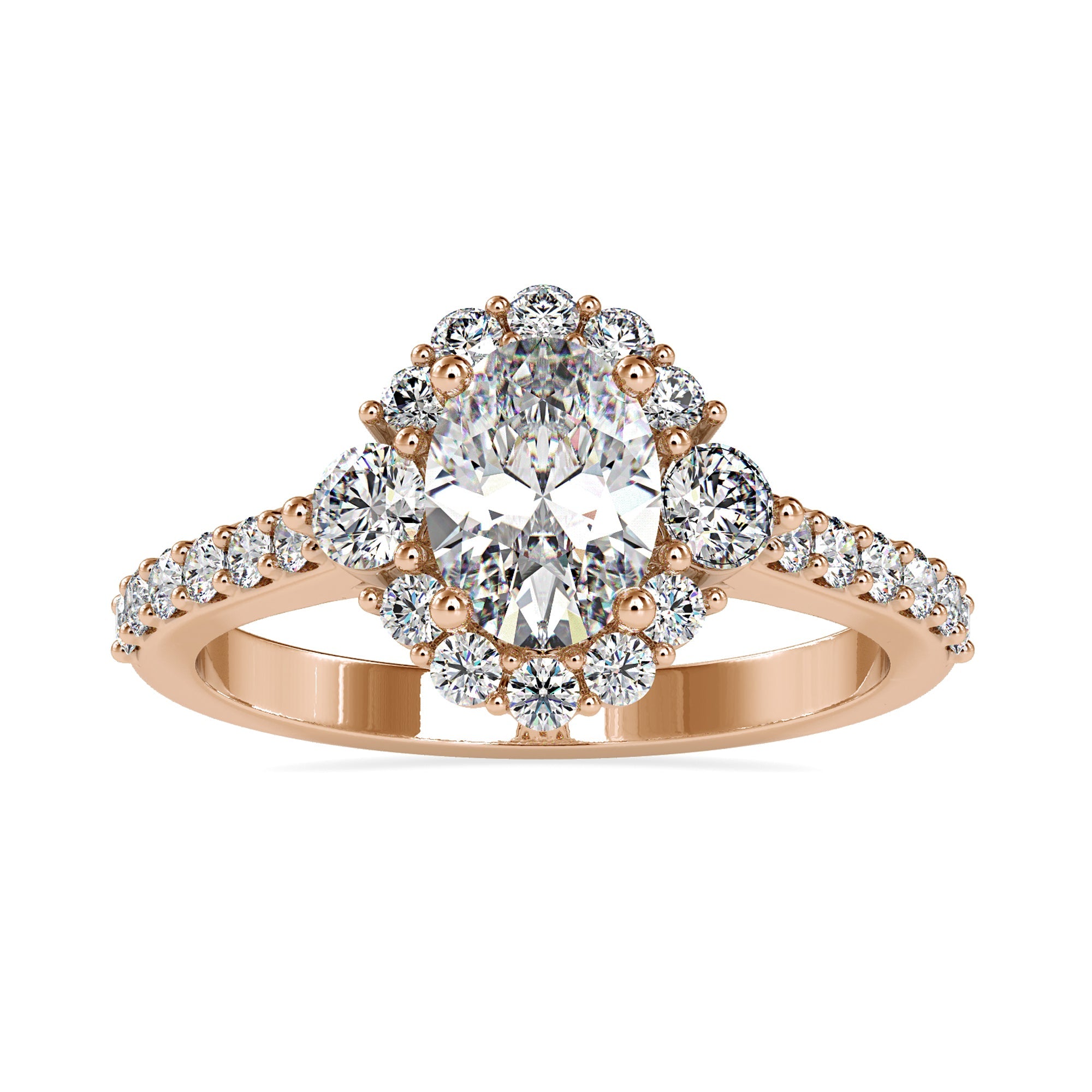 IGI certified ring with halo diamond setting and gold band.