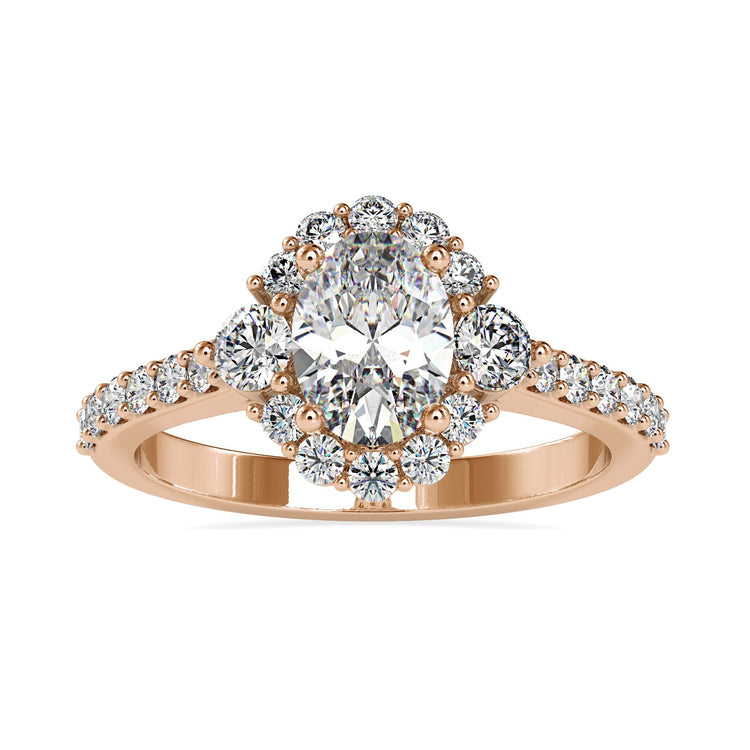 IGI certified ring with halo diamond setting and gold band.