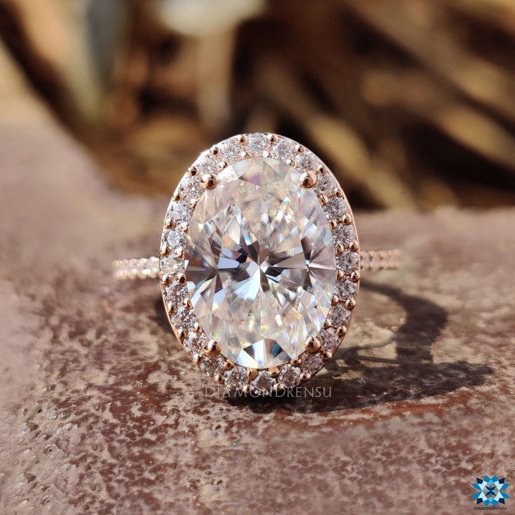 Rose gold engagement ring with pave setting.
