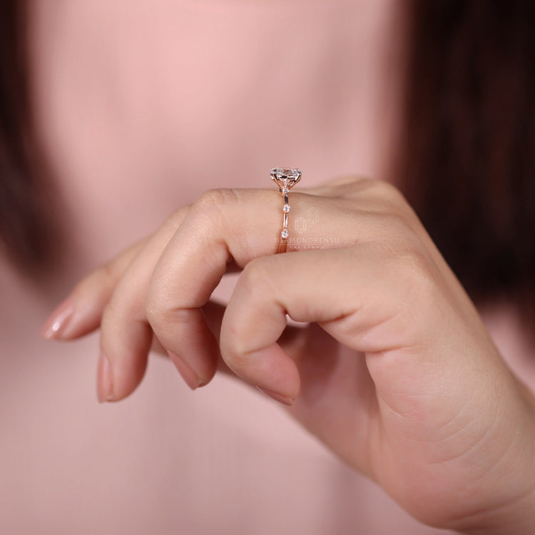 Oval shaped ring with lab grown diamond brilliance.