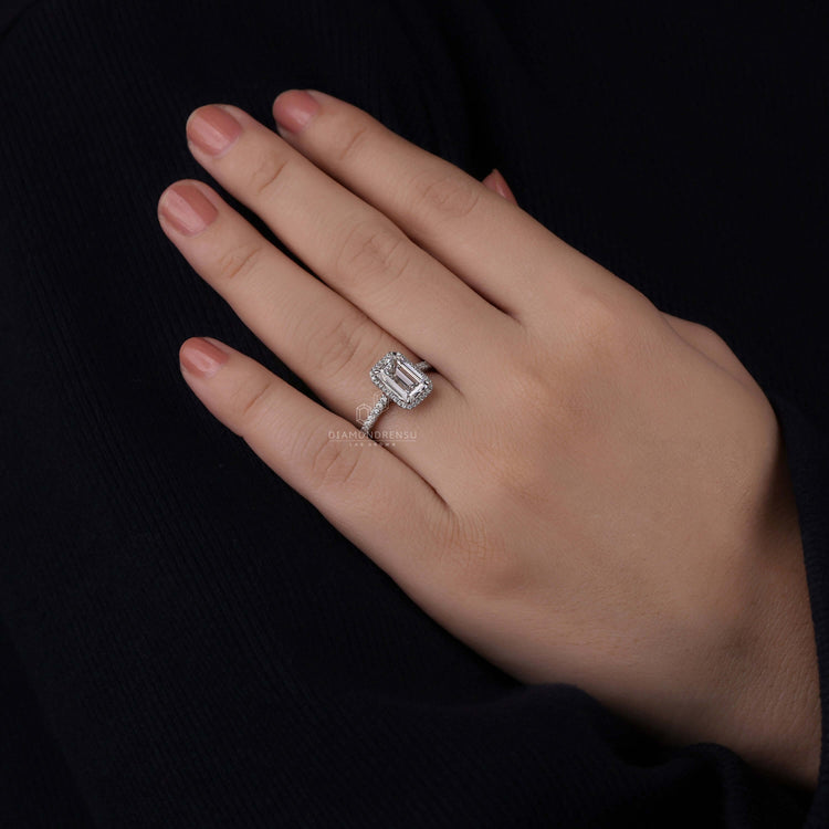 Cathedral setting engagement ring featuring lab grown diamonds