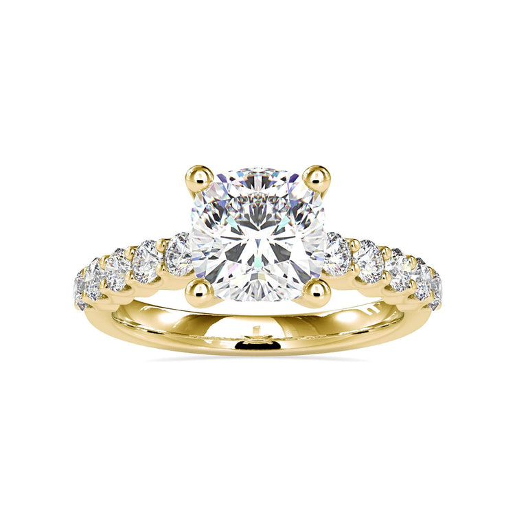 White gold ring with custom cushion cut diamond.