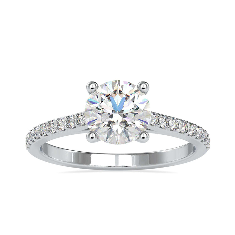 UK engagement ring featuring 4 round prong setting and pave details.