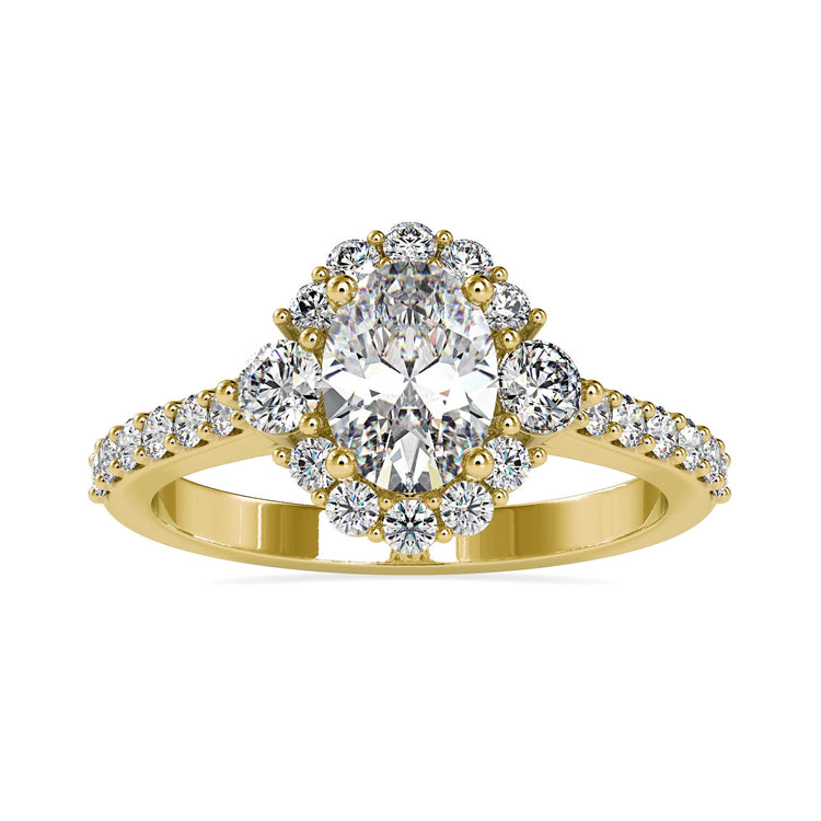 Yellow gold ring with 4 round prong setting and pave accents.