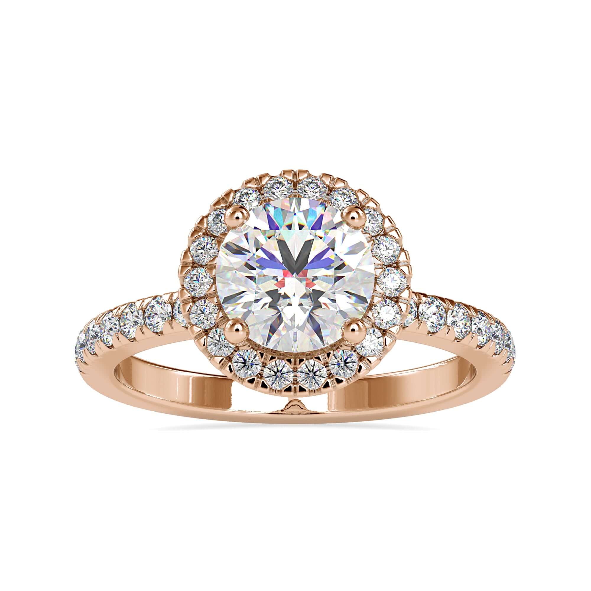 IGI certified lab grown diamond in round halo style.