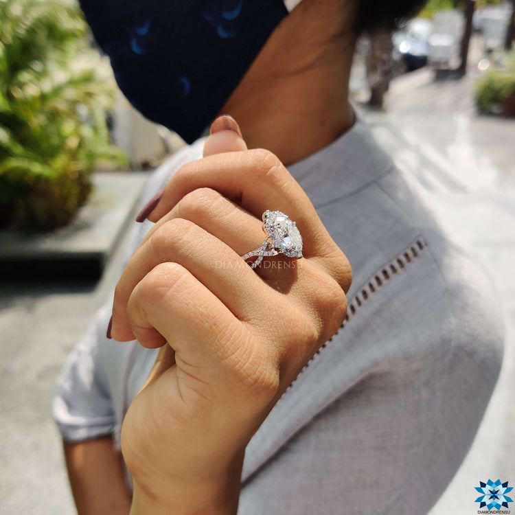 Buy moissanite ring with halo and pave settings.