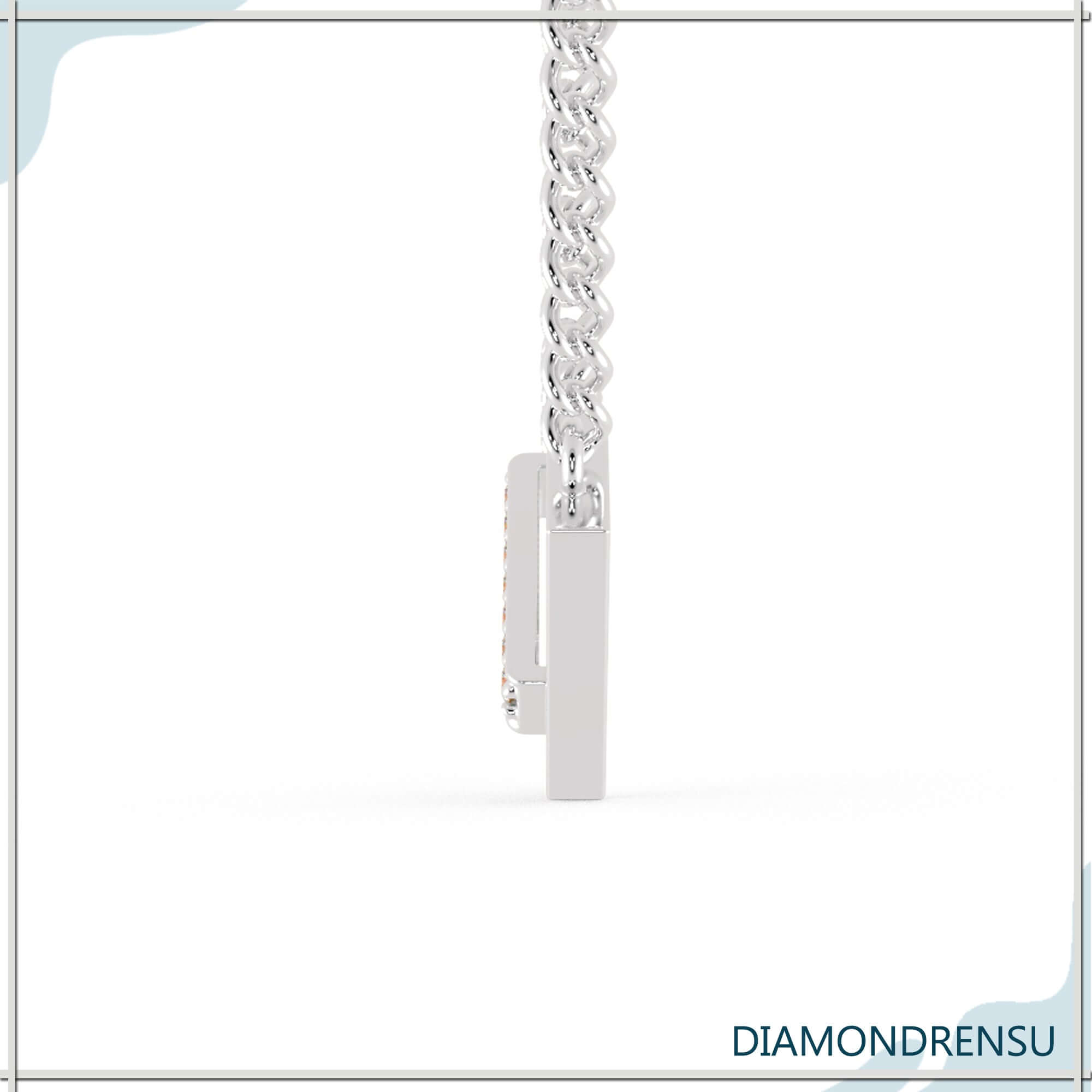 Round diamond pendant in V shape frame, handmade jewellery.