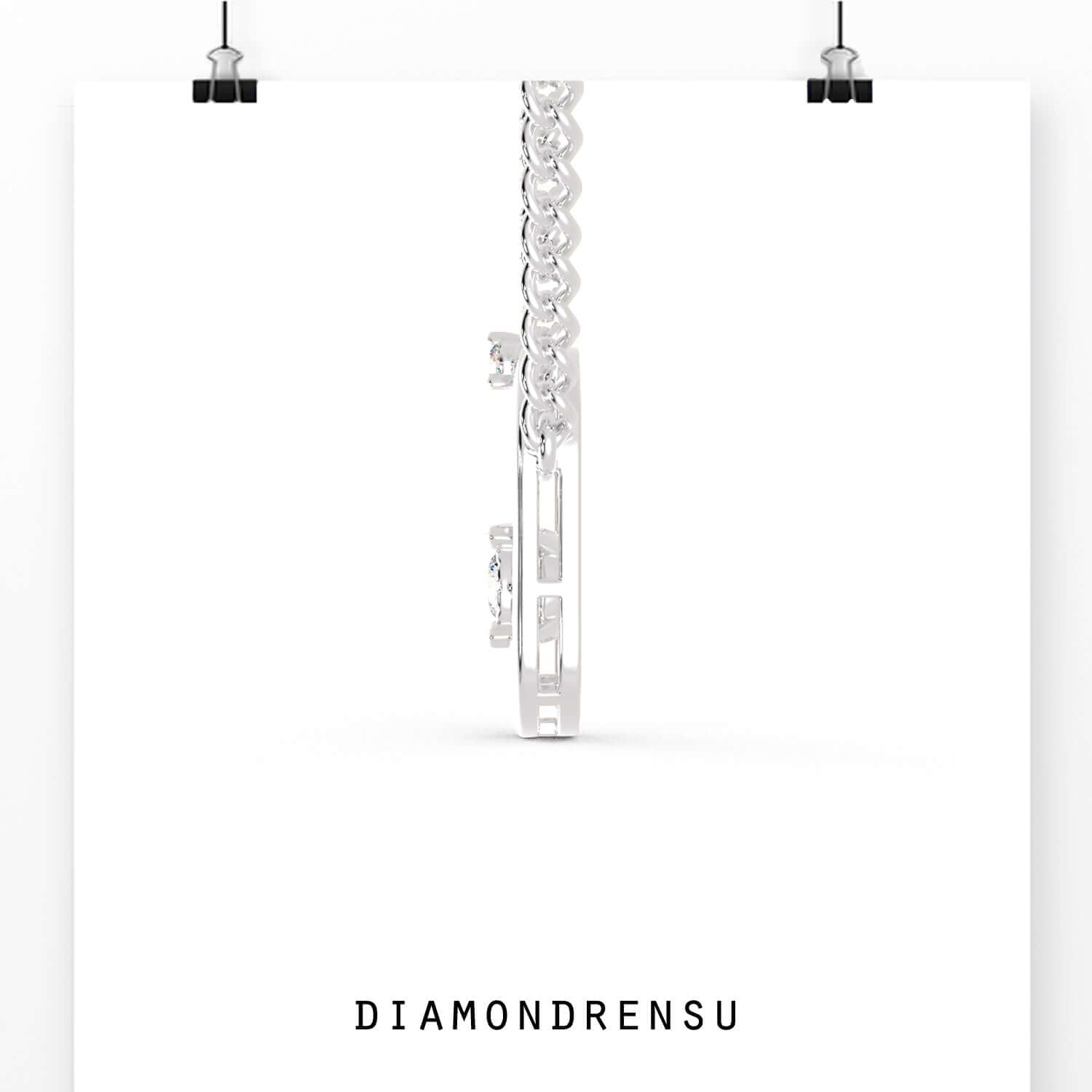 Round diamond pendant with oval design and two stone setting.