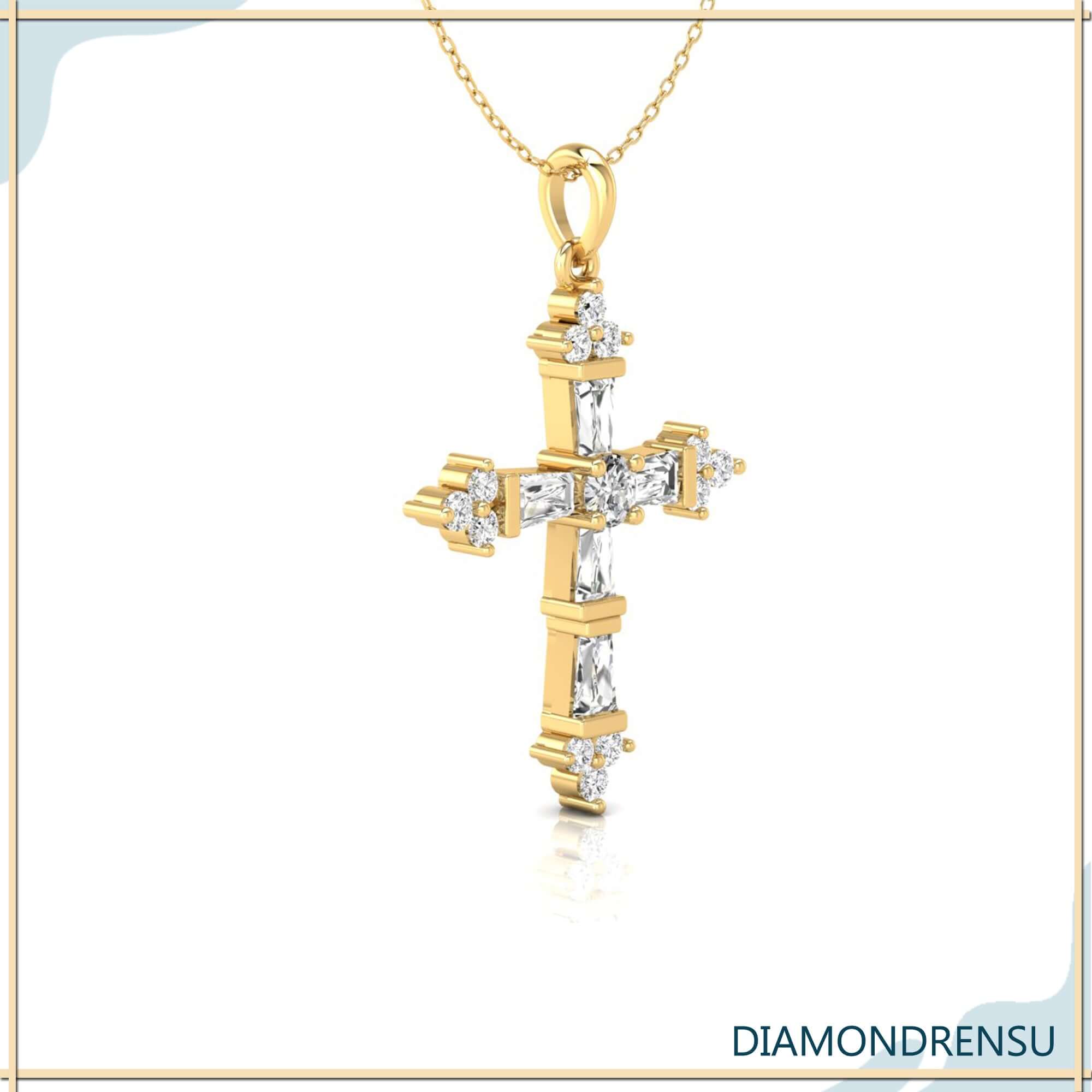 Handmade diamond pendant in rose gold cross shape.