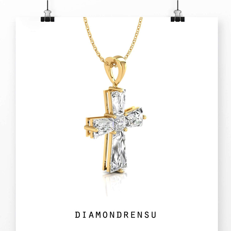 Prong setting pendant in gold with elegant cross design.