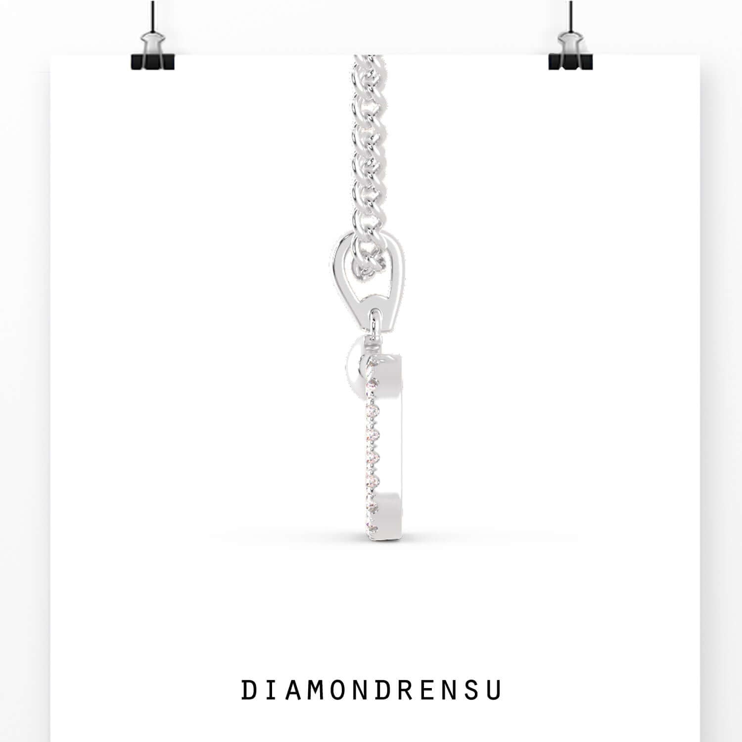 UK diamond pendant with lab grown round diamond and cushion edge.