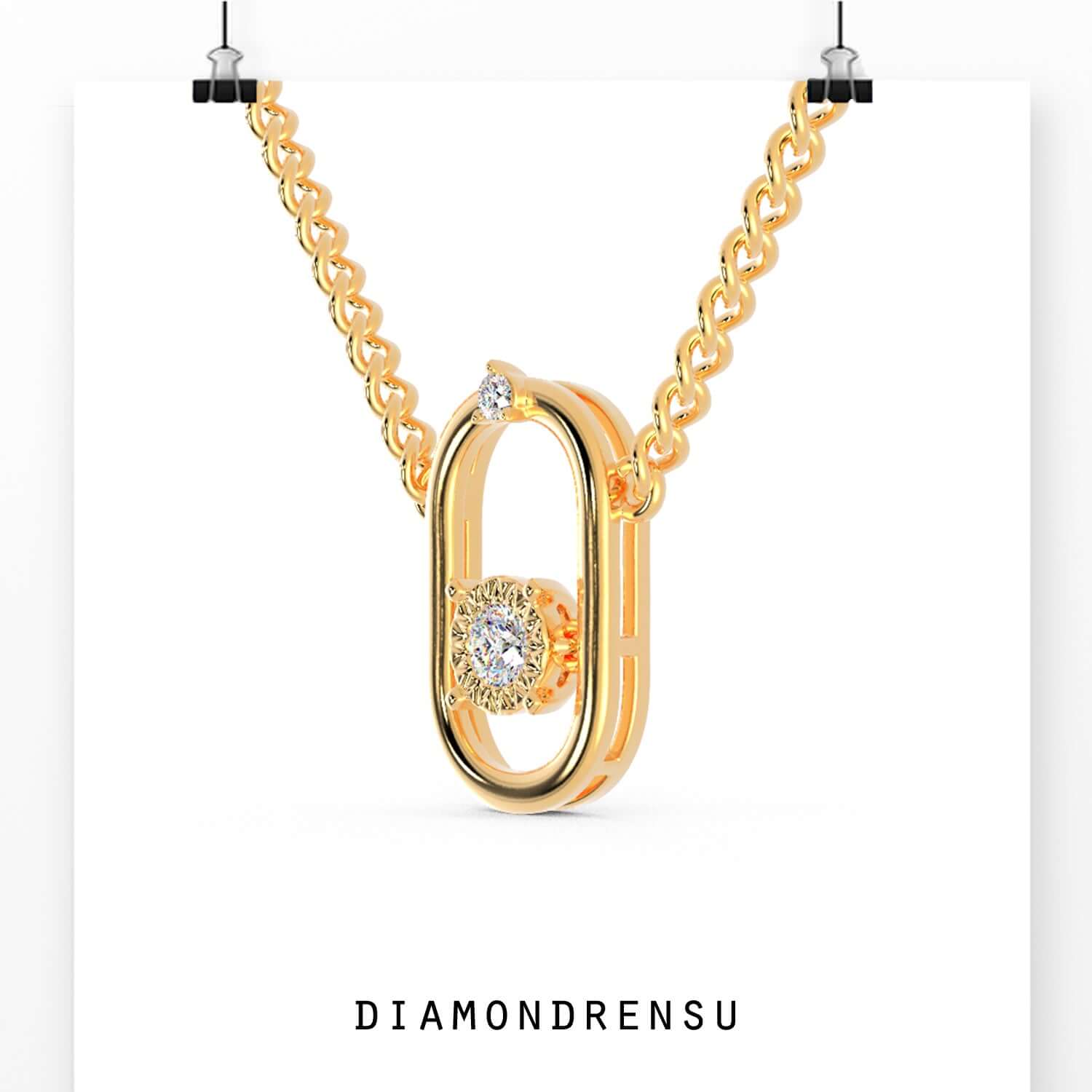 Oval outline double diamond pendant, lab grown, in white gold.