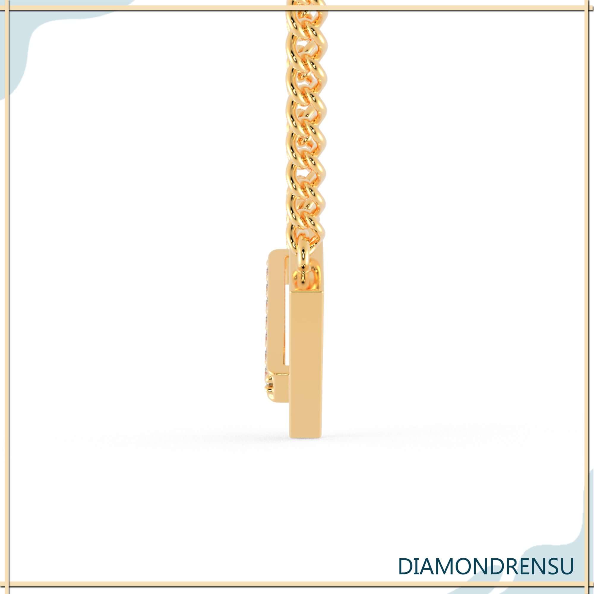 Handmade pendant with open V design and round diamond centre.