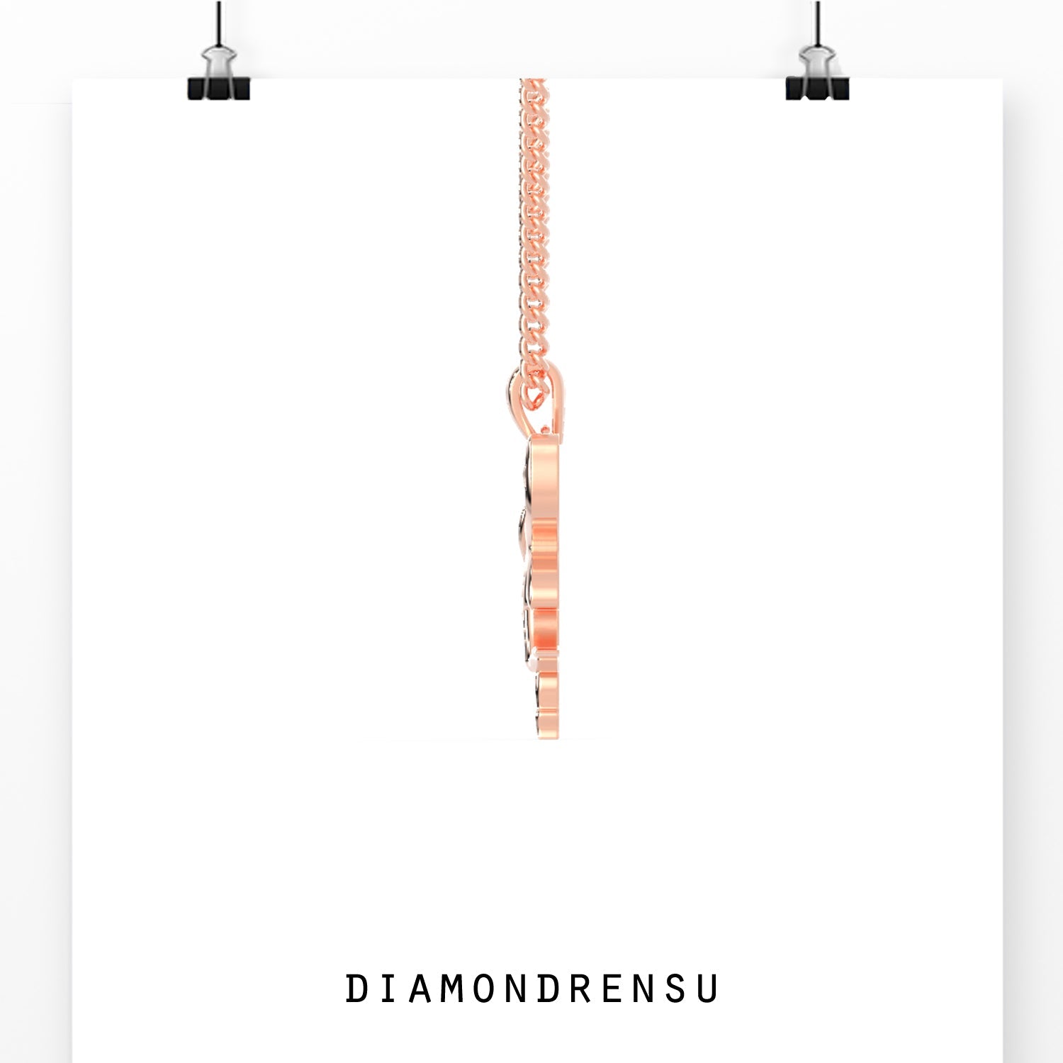 Designer flying angel pendant in white and rose gold.